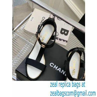 Chanel Heel 9cm Lambskin and Grosgrain Sandals Black 2023