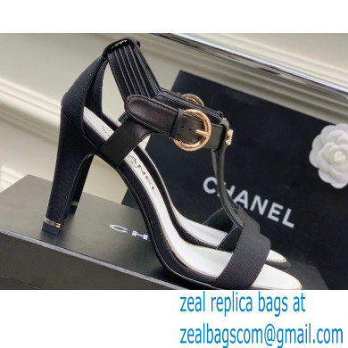 Chanel Heel 9cm Lambskin and Grosgrain Sandals Black 2023