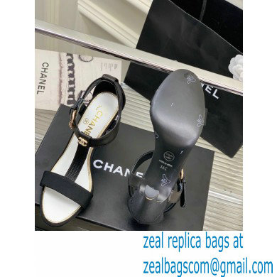 Chanel Heel 9cm Lambskin and Grosgrain Sandals Black 2023