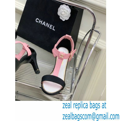 Chanel Heel 9cm Lambskin and Grosgrain Sandals Pink 2023