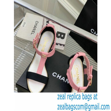 Chanel Heel 9cm Lambskin and Grosgrain Sandals Pink 2023