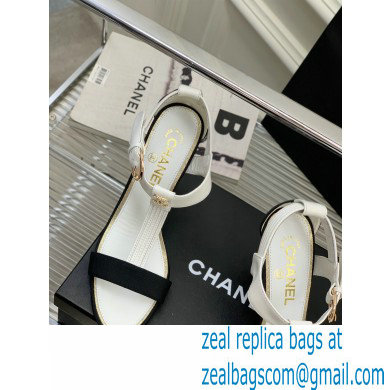 Chanel Heel 9cm Lambskin and Grosgrain Sandals White 2023