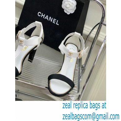 Chanel Heel 9cm Lambskin and Grosgrain Sandals White 2023