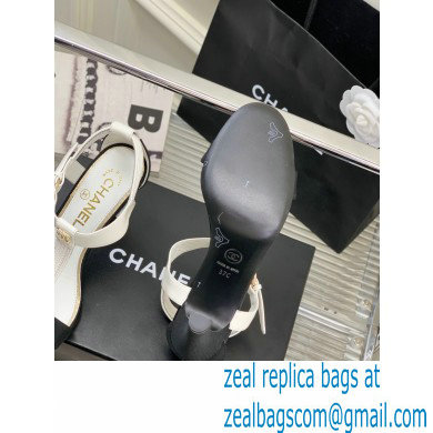 Chanel Heel 9cm Lambskin and Grosgrain Sandals White 2023
