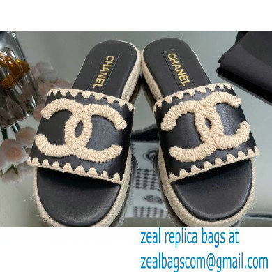 Chanel Hemp Rope CC Logo Mules Black 2023