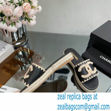 Chanel Hemp Rope CC Logo Mules Black 2023