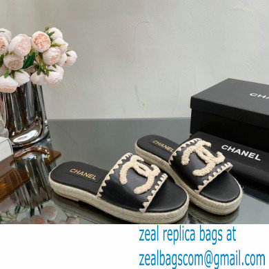 Chanel Hemp Rope CC Logo Mules Black 2023