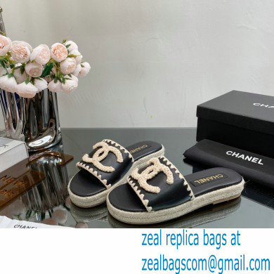Chanel Hemp Rope CC Logo Mules Black 2023