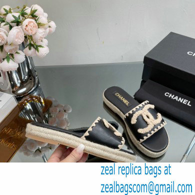 Chanel Hemp Rope CC Logo Mules Black 2023
