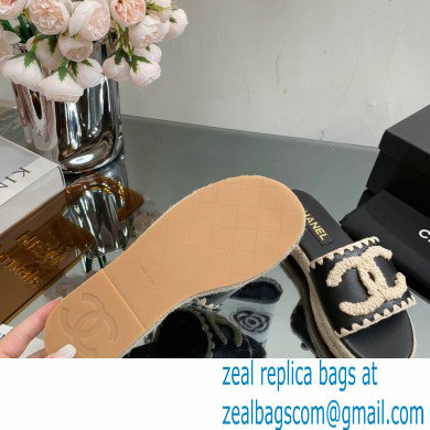 Chanel Hemp Rope CC Logo Mules Black 2023