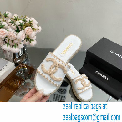 Chanel Hemp Rope CC Logo Mules White 2023