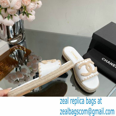 Chanel Hemp Rope CC Logo Mules White 2023