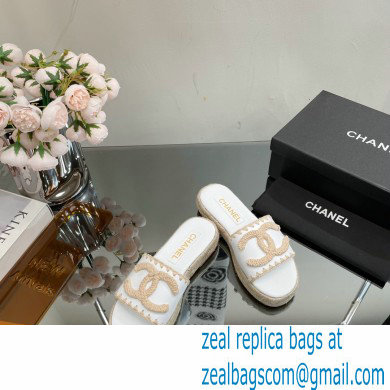 Chanel Hemp Rope CC Logo Mules White 2023