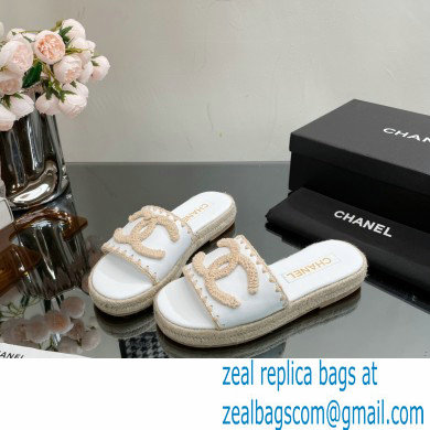 Chanel Hemp Rope CC Logo Mules White 2023