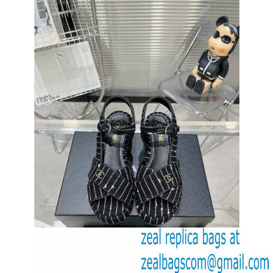Chanel Iridescent Cotton Tweed Sandals G39918 Black 2023