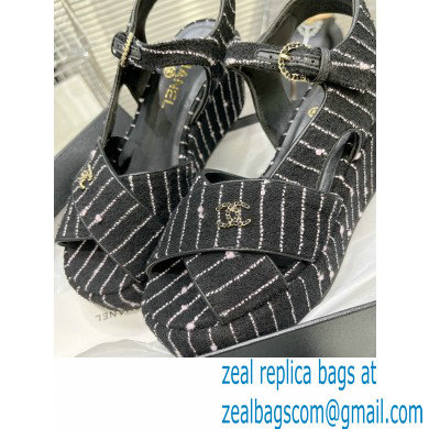 Chanel Iridescent Cotton Tweed Sandals G39918 Black 2023