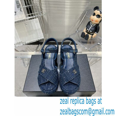 Chanel Iridescent Cotton Tweed Sandals G39918 Blue 2023