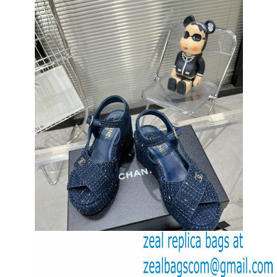 Chanel Iridescent Cotton Tweed Sandals G39918 Blue 2023
