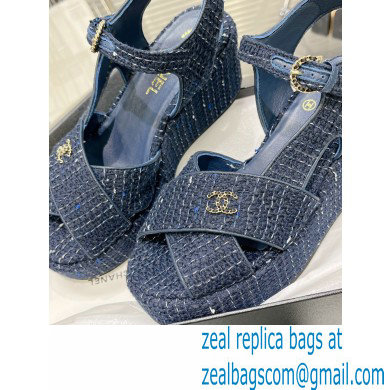 Chanel Iridescent Cotton Tweed Sandals G39918 Blue 2023