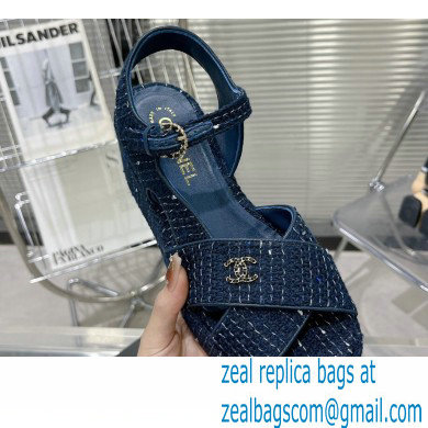 Chanel Iridescent Cotton Tweed Sandals G39918 Blue 2023