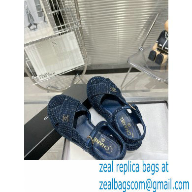 Chanel Iridescent Cotton Tweed Sandals G39918 Blue 2023