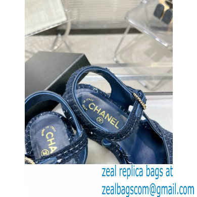 Chanel Iridescent Cotton Tweed Sandals G39918 Blue 2023