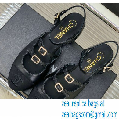 Chanel Leather Buckle Slingbacks Black 2023