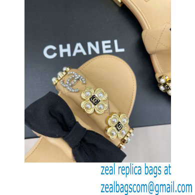 Chanel Pearl and Bow Lambskin Mules G40132 Beige 2023