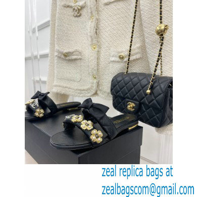 Chanel Pearl and Bow Lambskin Mules G40132 Black 2023