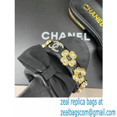 Chanel Pearl and Bow Lambskin Mules G40132 Black 2023