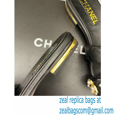 Chanel Pearl and Bow Lambskin Mules G40132 Black 2023