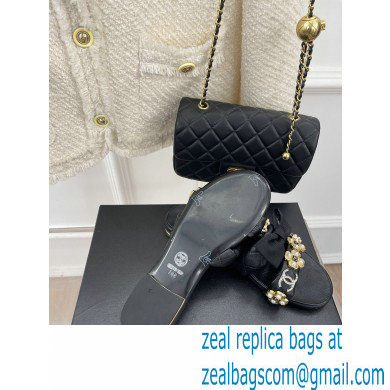Chanel Pearl and Bow Lambskin Mules G40132 Black 2023