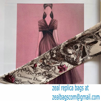 Dior BURGUNDY Multicolor Silk Twill Jardin Magique Mitzah Scarf 2023 - Click Image to Close