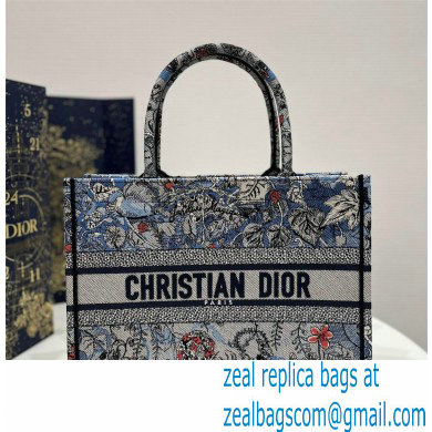 Dior Medium Book Tote Bag in Denim Blue Multicolor Dior Jardin Magique Embroidery 2023