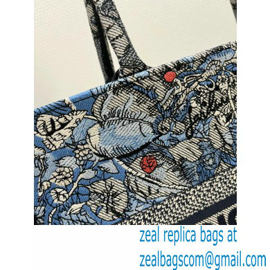 Dior Medium Book Tote Bag in Denim Blue Multicolor Dior Jardin Magique Embroidery 2023