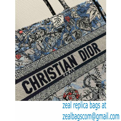 Dior Medium Book Tote Bag in Denim Blue Multicolor Dior Jardin Magique Embroidery 2023