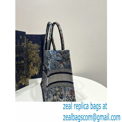 Dior Medium Book Tote Bag in Denim Blue Multicolor Dior Jardin Magique Embroidery 2023