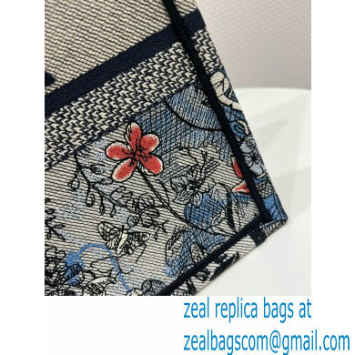 Dior Medium Book Tote Bag in Denim Blue Multicolor Dior Jardin Magique Embroidery 2023