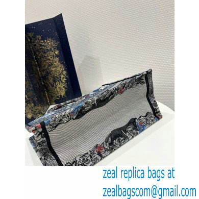 Dior Medium Book Tote Bag in Denim Blue Multicolor Dior Jardin Magique Embroidery 2023