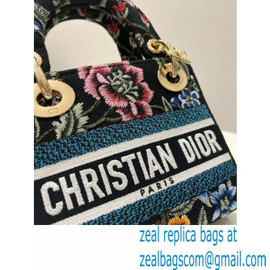 Dior Mini Lady D-Lite Bag in black Multicolor Dior Petites Fleurs Embroidery 2023