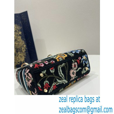Dior Mini Lady D-Lite Bag in black Multicolor Dior Petites Fleurs Embroidery 2023 - Click Image to Close