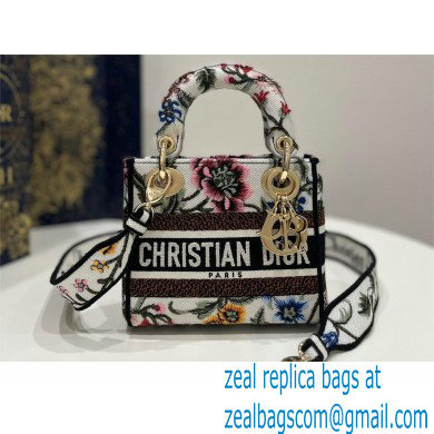 Dior Mini Lady D-Lite Bag in white Multicolor Dior Petites Fleurs Embroidery 2023