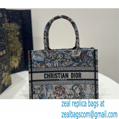 Dior Small Book Tote Bag in Denim Blue Multicolor Dior Jardin Magique Embroidery 2023