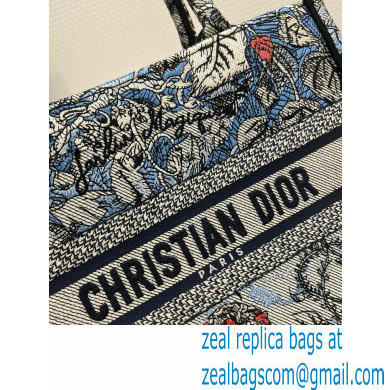 Dior Small Book Tote Bag in Denim Blue Multicolor Dior Jardin Magique Embroidery 2023