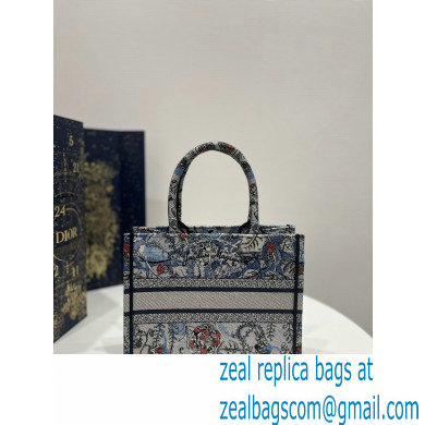 Dior Small Book Tote Bag in Denim Blue Multicolor Dior Jardin Magique Embroidery 2023