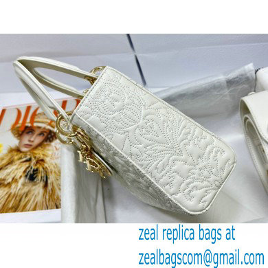 Dior Small Lady Dior Bag in Latte White Quilted-Effect Lambskin with Ornamental Motif 2023