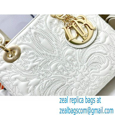 Dior Small Lady Dior Bag in Latte White Quilted-Effect Lambskin with Ornamental Motif 2023