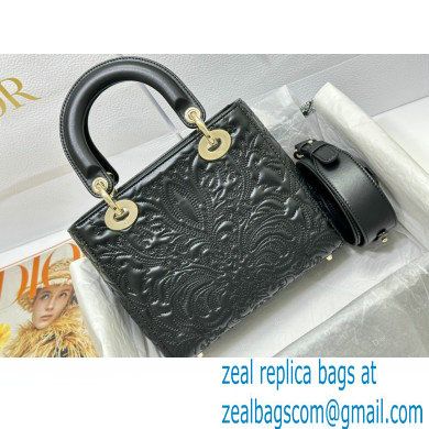Dior Small Lady Dior Bag in black Quilted-Effect Lambskin with Ornamental Motif 2023