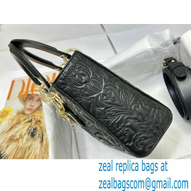 Dior Small Lady Dior Bag in black Quilted-Effect Lambskin with Ornamental Motif 2023