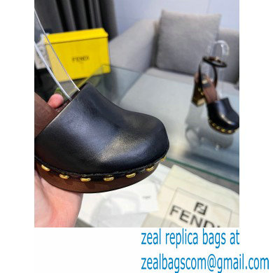 Fendi Baguette Show high-heeled clogs leather Black 2023